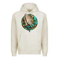 Oatmeal Heather western praying hands prayer rosary  faith cross Premium Hoodie - BarkalooDesign