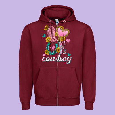 Love Western Cowboy Zipper Hoodie Designed By Texasbilliewilder