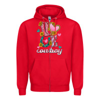 Red love western cowboy Zipper Hoodie - texasbilliewilder