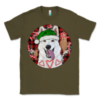 Army Green Christmas White Shepherd With Buffalo Plaid Classic Tee - RanaPortraitStore