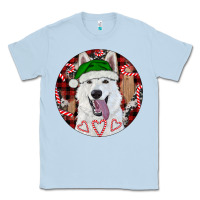 Dusty Blue Christmas White Shepherd With Buffalo Plaid Classic Tee - RanaPortraitStore