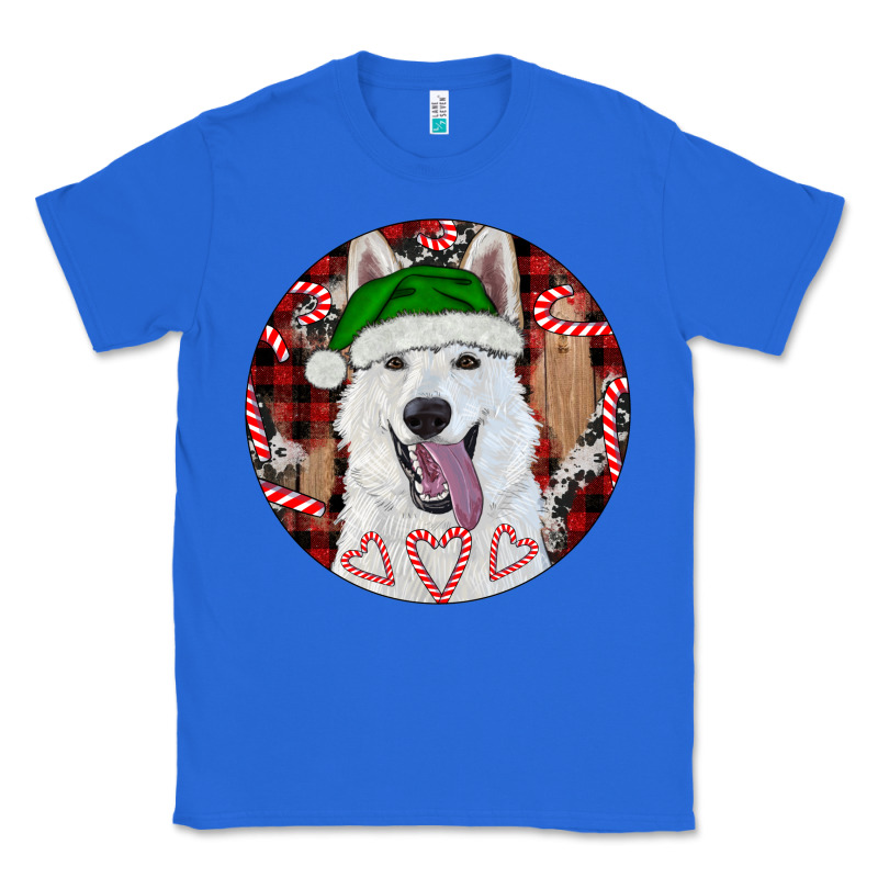 Christmas White Shepherd With Buffalo Plaid Classic Tee by RanaPortraitStore | Teevron