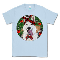 Dusty Blue Christmas White Shepherd With Cowhide Classic Tee - RanaPortraitStore