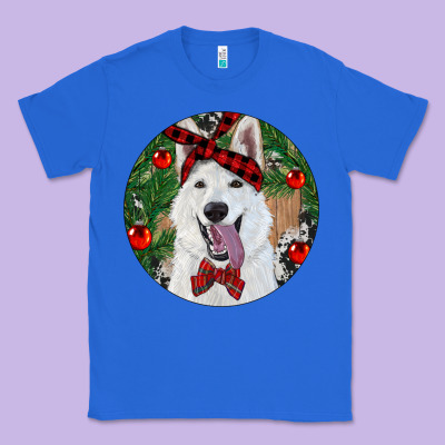 Christmas White Shepherd With Cowhide Classic Tee Designed By Ranaportraitstore