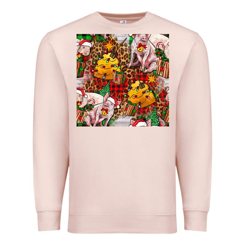 Christmas Pig  Tartan With  Hay And Christmas Ligh Premium Sweatshirt by FaDigitalArtStudio | Teevron