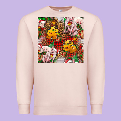 Christmas Pig  Tartan With  Hay And Christmas Ligh Premium Sweatshirt Designed By Fadigitalartstudio
