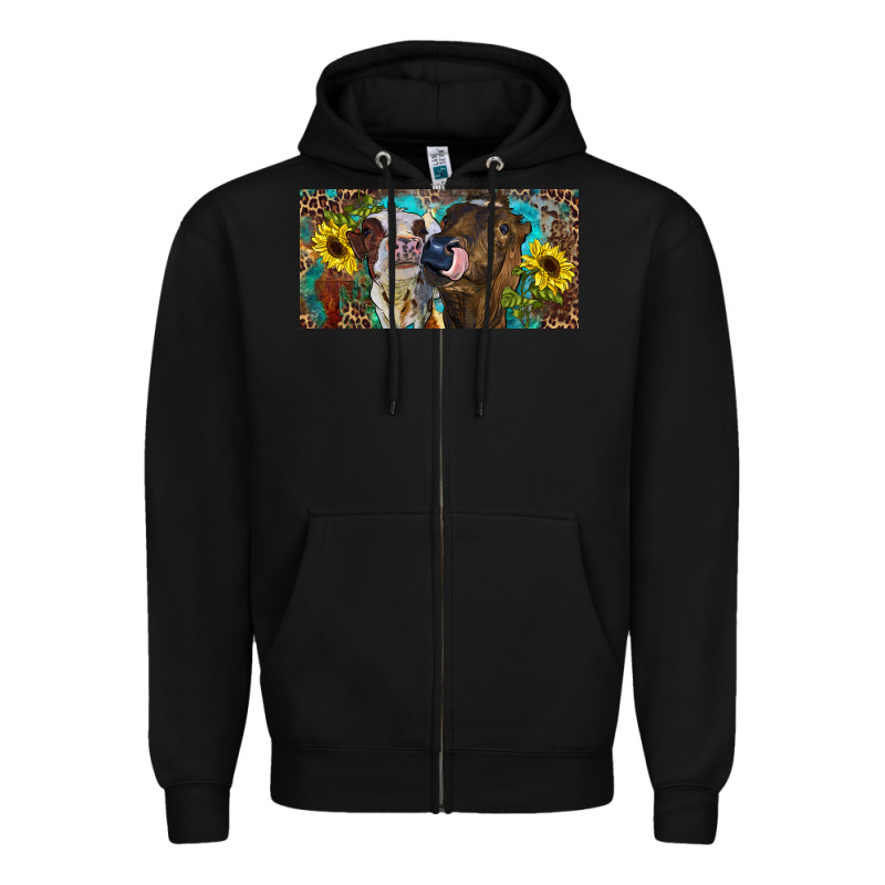 Heifers With Sunflowers And Leopard Zipper Hoodie by RanaPortraitStore | Teevron