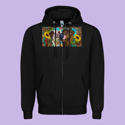 Zipper Hoodie Heifers With Sunflowers And Leopard