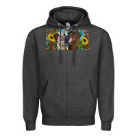 Charcoal Heather Heifers With Sunflowers And Leopard Zipper Hoodie - RanaPortraitStore