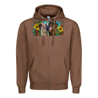 Chestnut Heifers With Sunflowers And Leopard Zipper Hoodie - RanaPortraitStore