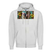 Dove Grey Heifers With Sunflowers And Leopard Zipper Hoodie - RanaPortraitStore