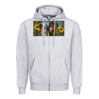 Heather Grey Heifers With Sunflowers And Leopard Zipper Hoodie - RanaPortraitStore