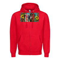 Red Heifers With Sunflowers And Leopard Zipper Hoodie - RanaPortraitStore