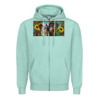 Seafoam Heifers With Sunflowers And Leopard Zipper Hoodie - RanaPortraitStore
