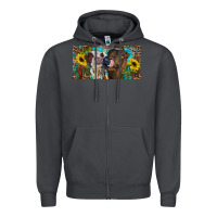 Smoke Heifers With Sunflowers And Leopard Zipper Hoodie - RanaPortraitStore