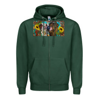 Sports Green Heifers With Sunflowers And Leopard Zipper Hoodie - RanaPortraitStore