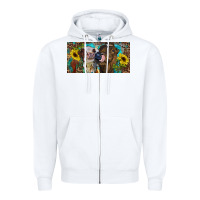 White Heifers With Sunflowers And Leopard Zipper Hoodie - RanaPortraitStore