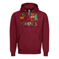 Burgundy hot cocoa and christmas movies Zipper Hoodie - Zillion Design Studio
