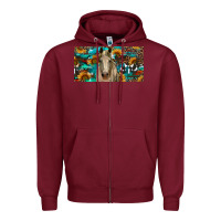 Burgundy Horse With Sunflowers Aztec And Cowhide Zipper Hoodie - RanaPortraitStore