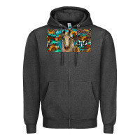 Charcoal Heather Horse With Sunflowers Aztec And Cowhide Zipper Hoodie - RanaPortraitStore