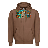 Chestnut Horse With Sunflowers Aztec And Cowhide Zipper Hoodie - RanaPortraitStore