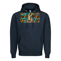 Navy Horse With Sunflowers Aztec And Cowhide Zipper Hoodie - RanaPortraitStore