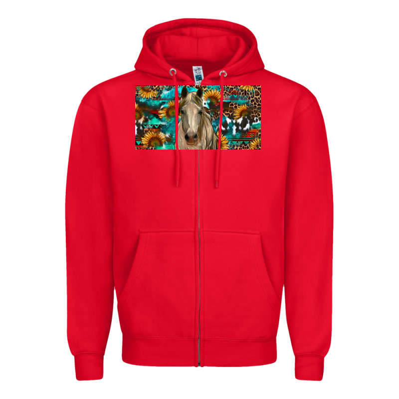Horse With Sunflowers Aztec And Cowhide Zipper Hoodie by RanaPortraitStore | Teevron