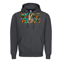 Smoke Horse With Sunflowers Aztec And Cowhide Zipper Hoodie - RanaPortraitStore