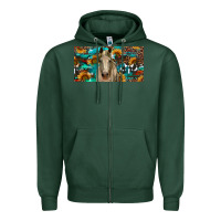 Sports Green Horse With Sunflowers Aztec And Cowhide Zipper Hoodie - RanaPortraitStore
