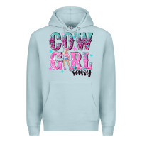 Blue Mist cowgirl sassy with pink cowgirl Premium Hoodie - NancyCooperArtShop