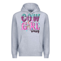 Heather Grey cowgirl sassy with pink cowgirl Premium Hoodie - NancyCooperArtShop