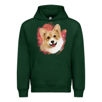 Forest Green corgi peach watercolor background Urban Hoodie - Jasminsmagicworld