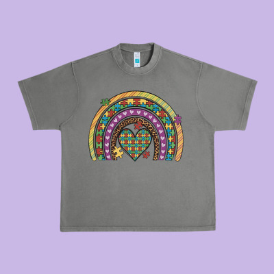 Autism Awareness Heart Leopard Rainbow Urban Heavy Tee Designed By Artiststas