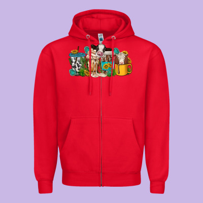Western Cow Coffee Cup Zipper Hoodie Designed By Texasbilliewilder