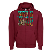 Burgundy wild soul with skeleton hand Zipper Hoodie - texasbilliewilder