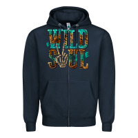 Navy wild soul with skeleton hand Zipper Hoodie - texasbilliewilder