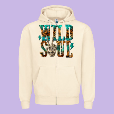 Wild Soul With Skeleton Hand Zipper Hoodie Designed By Texasbilliewilder