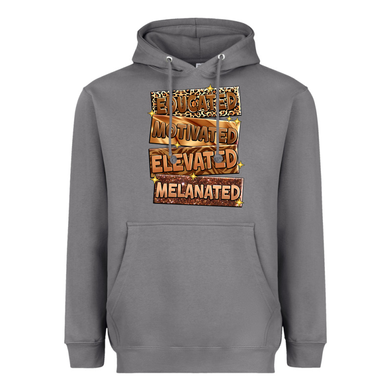 Educated Motivated Elevated Melanated Heavyweight Hoodie by Zillion Design Studio | Teevron