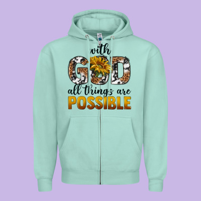 With God Al Things Ara Possible Zipper Hoodie Designed By Texasbilliewilder