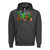 Charcoal Heather christmas trees with football Zipper Hoodie - Zillion Design Studio