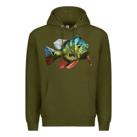 Army Green Peacock Bass Illustrations Premium Hoodie - LillyAllenDesigns