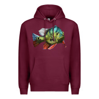 Burgundy Peacock Bass Illustrations Premium Hoodie - LillyAllenDesigns