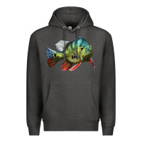 Charcoal Heather Peacock Bass Illustrations Premium Hoodie - LillyAllenDesigns