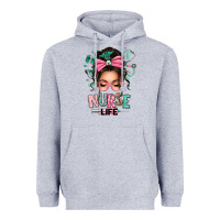 Heather Grey afro messy bun nurse life Heavyweight Hoodie - texasbilliewilder