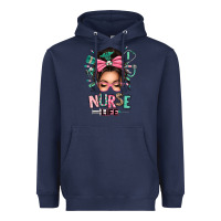 Navy afro messy bun nurse life Heavyweight Hoodie - texasbilliewilder