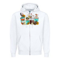 White chicken coffee cups Zipper Hoodie - texasbilliewilder