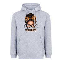 Caucasian Leopard Messy Bun Mom Life Heavyweight Hoodie | Teevron