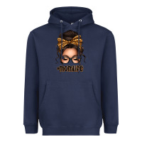 Navy caucasian leopard messy bun mom life Heavyweight Hoodie - texasbilliewilder