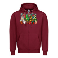 Burgundy christmas trees with baseball Zipper Hoodie - Zillion Design Studio