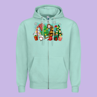 Christmas Trees With Baseball Zipper Hoodie Designed By Zillion Design Studio